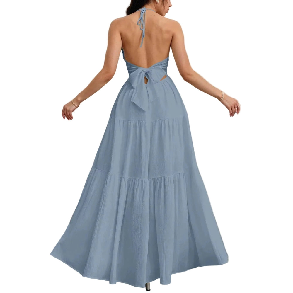 Ayla | Women's Vacation Flowy Backless Halter Maxi Dress