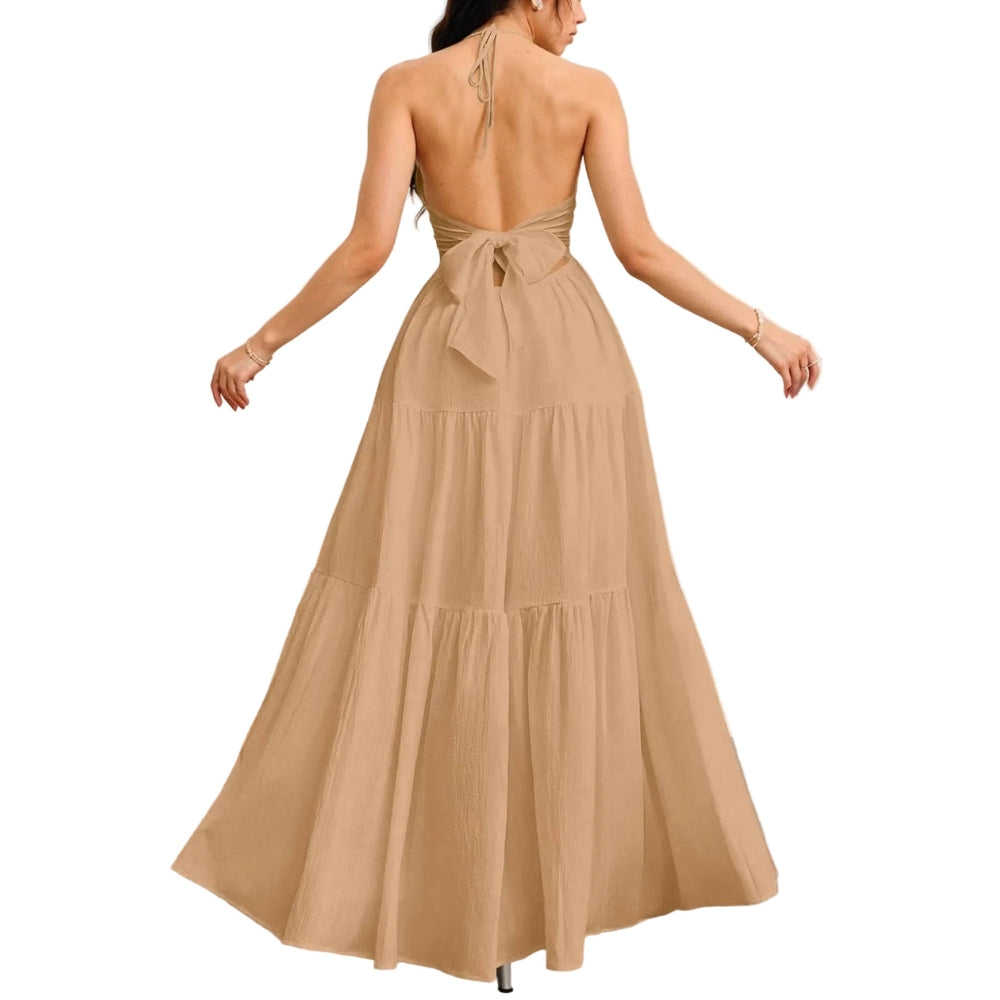 Ayla | Women's Vacation Flowy Backless Halter Maxi Dress