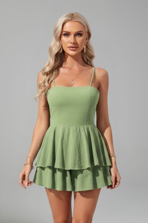 Amelia Chic A Line Layered Mini Dress Light Green
