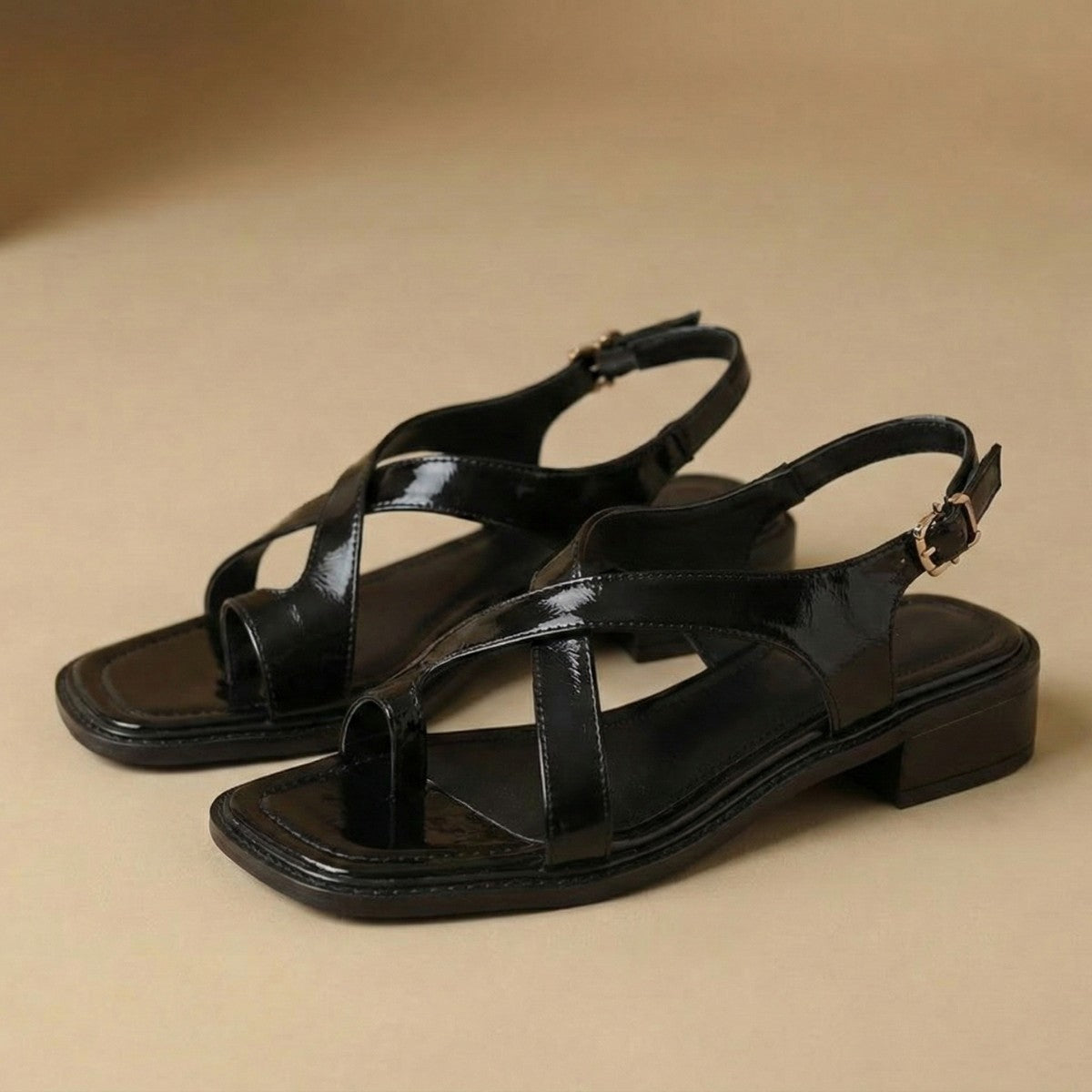 Cora square toe heeled sandals - Black
