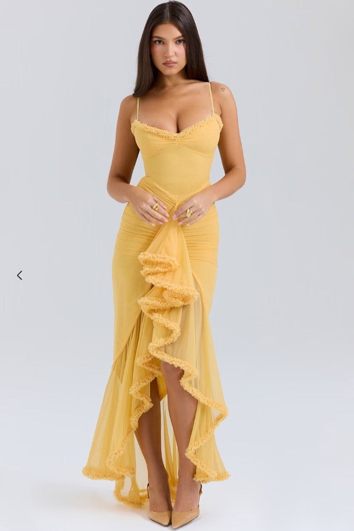 Jane ruffle cocktail dress - Yellow