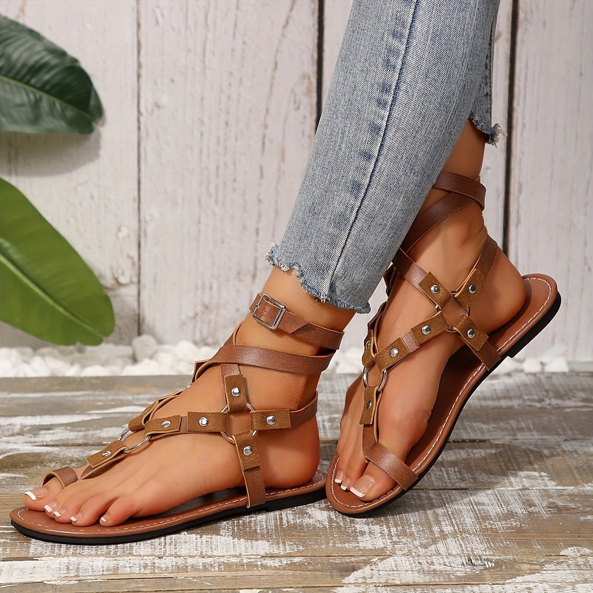 Kelly lace up thong sandals - Dark Brown