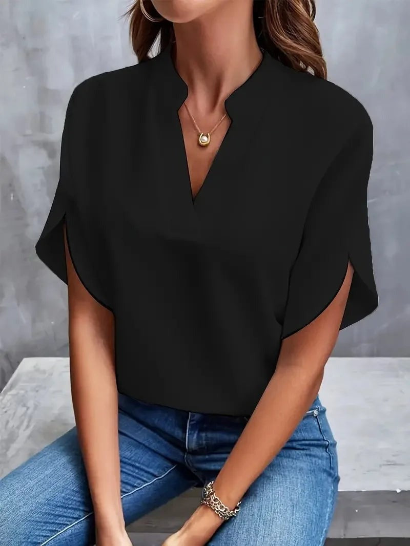 Sofia V Neck Flowy Summer Blouse - Black