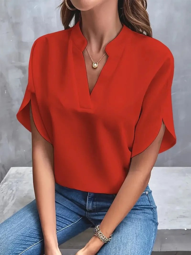 Sofia V Neck Flowy Summer Blouse - Red