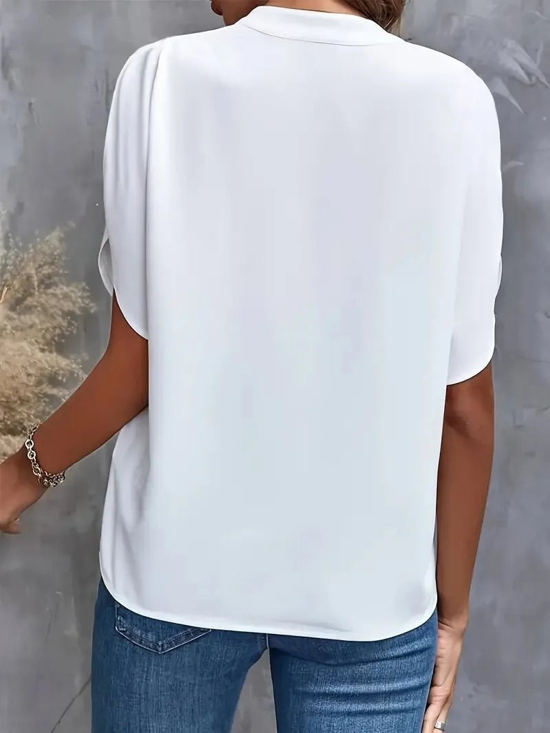 Sofia V Neck Flowy Summer Blouse - White