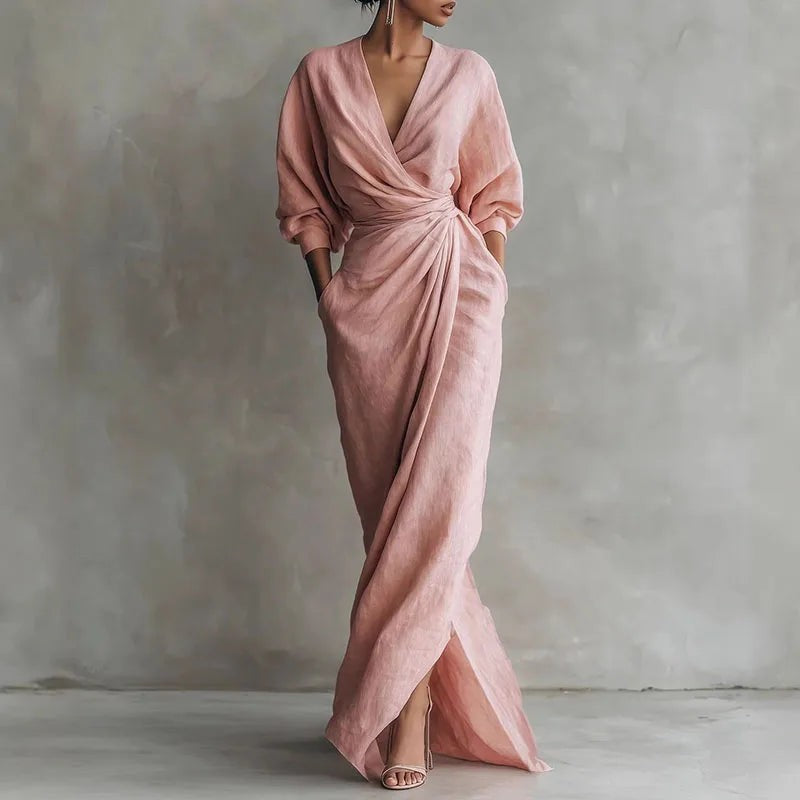 Soline v-neck bodycon maxi dress - Pink