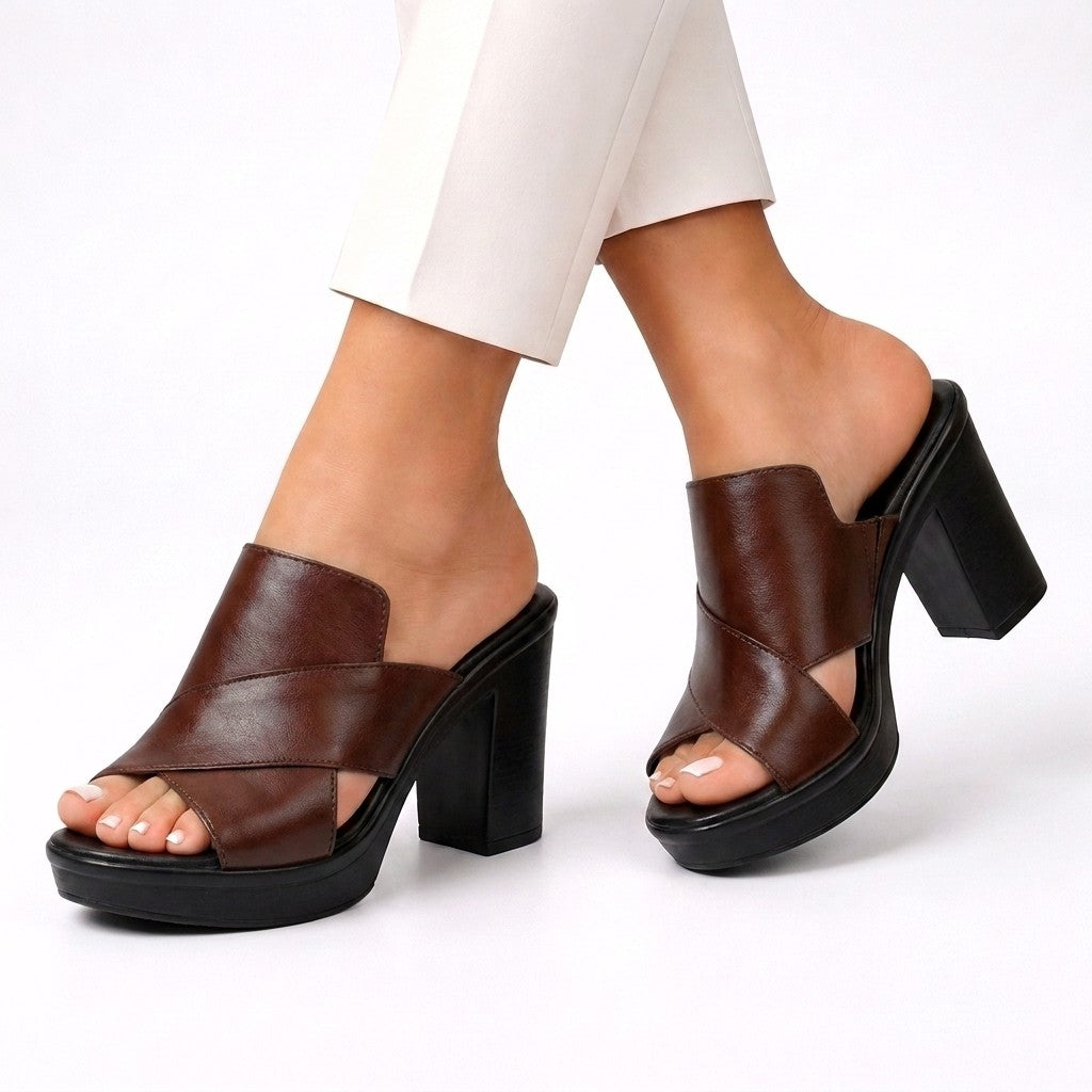 Vivienne block heel platform mule sandals - Brown