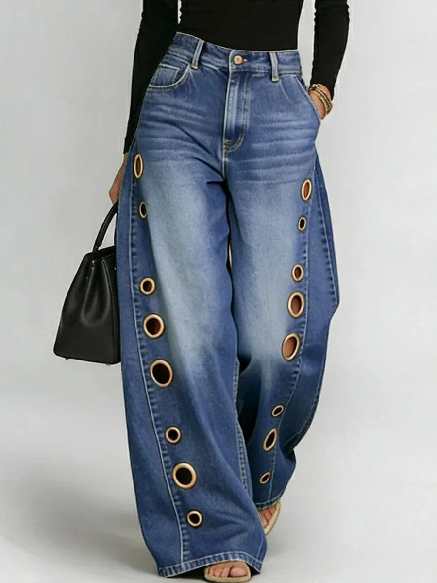 Hollis Women's Baggy Wide Leg Jeans - Blue