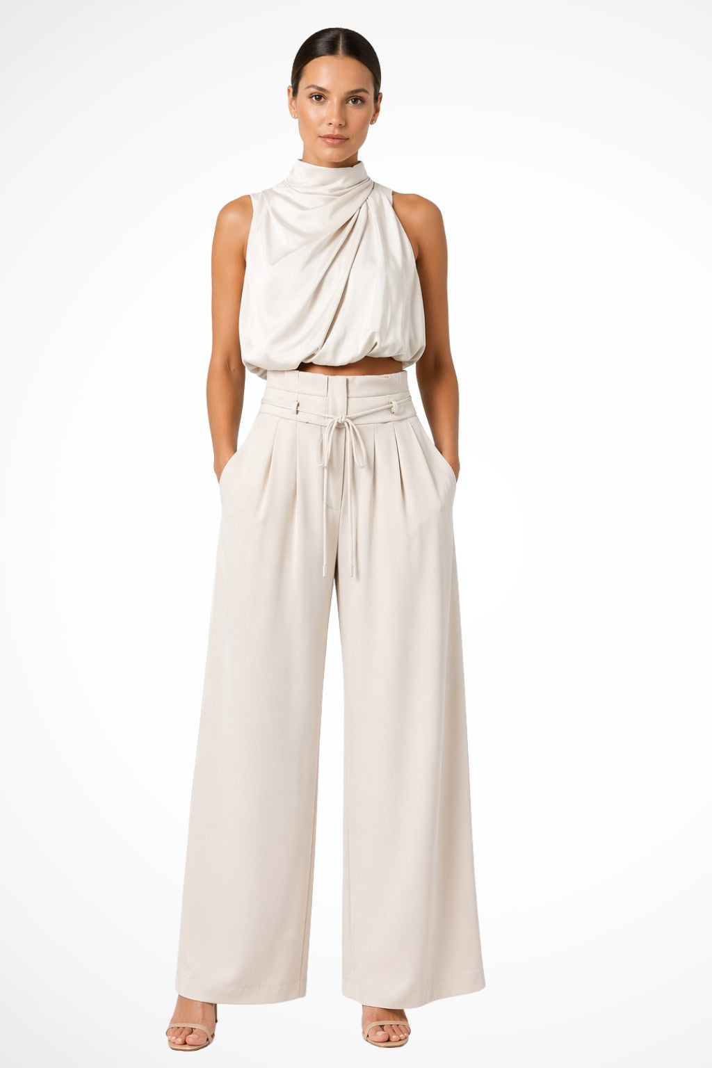 Remi crop top palazzo pants set - Champagne