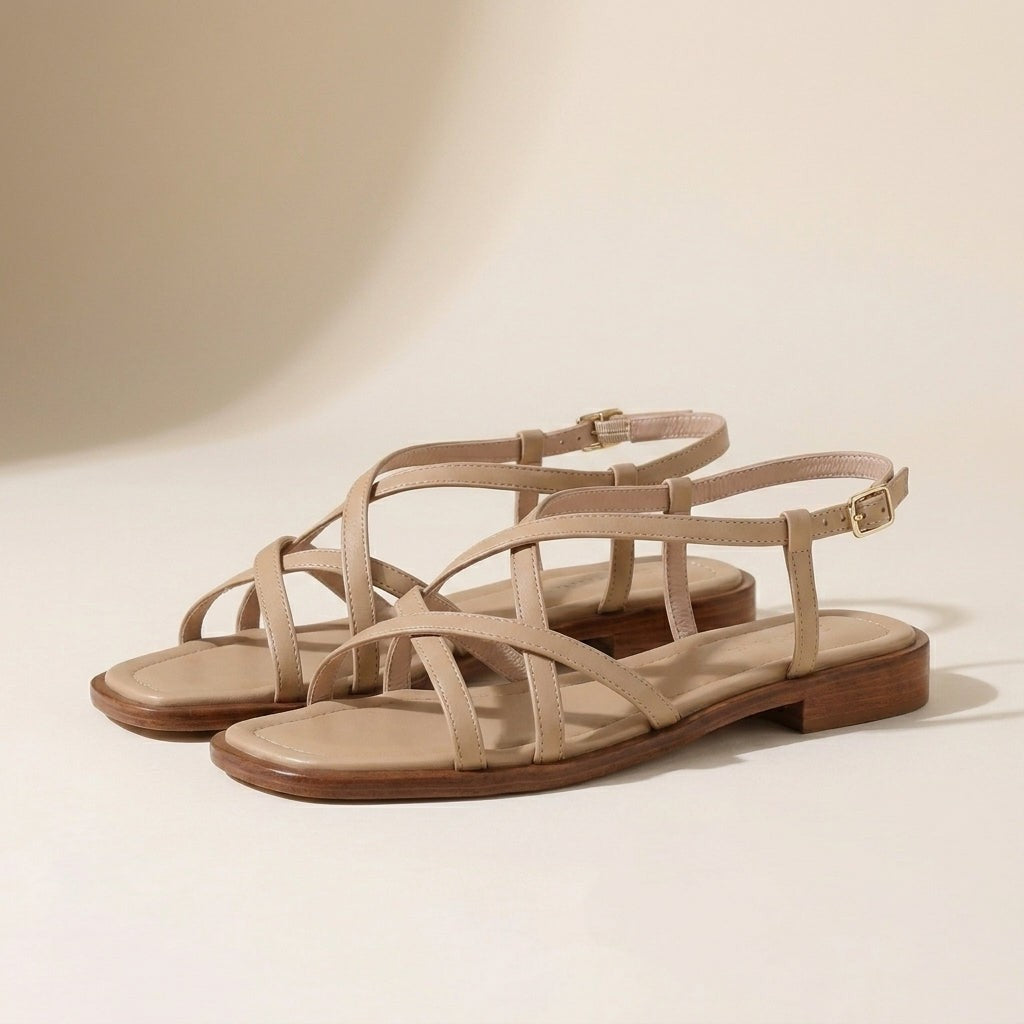 Jane strappy flat sandals - Beige