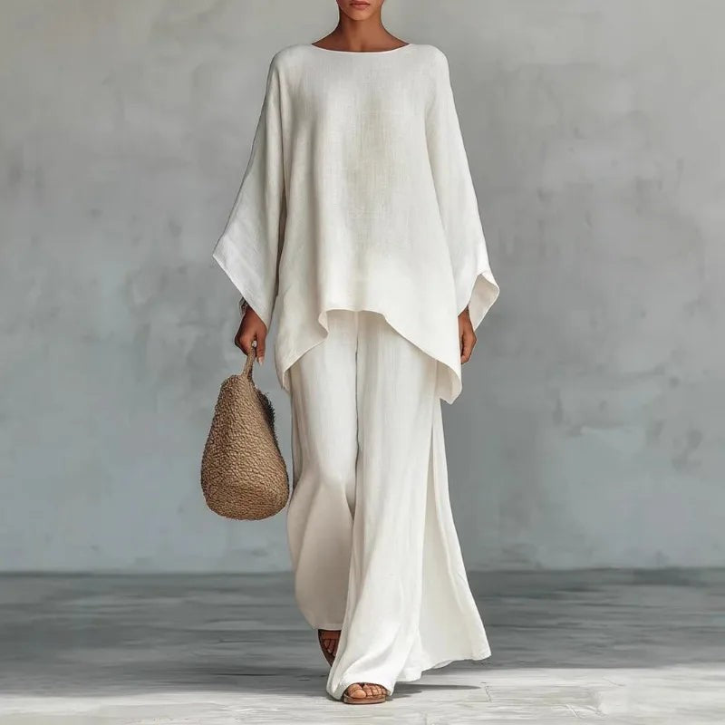 Mira linen matching set - White