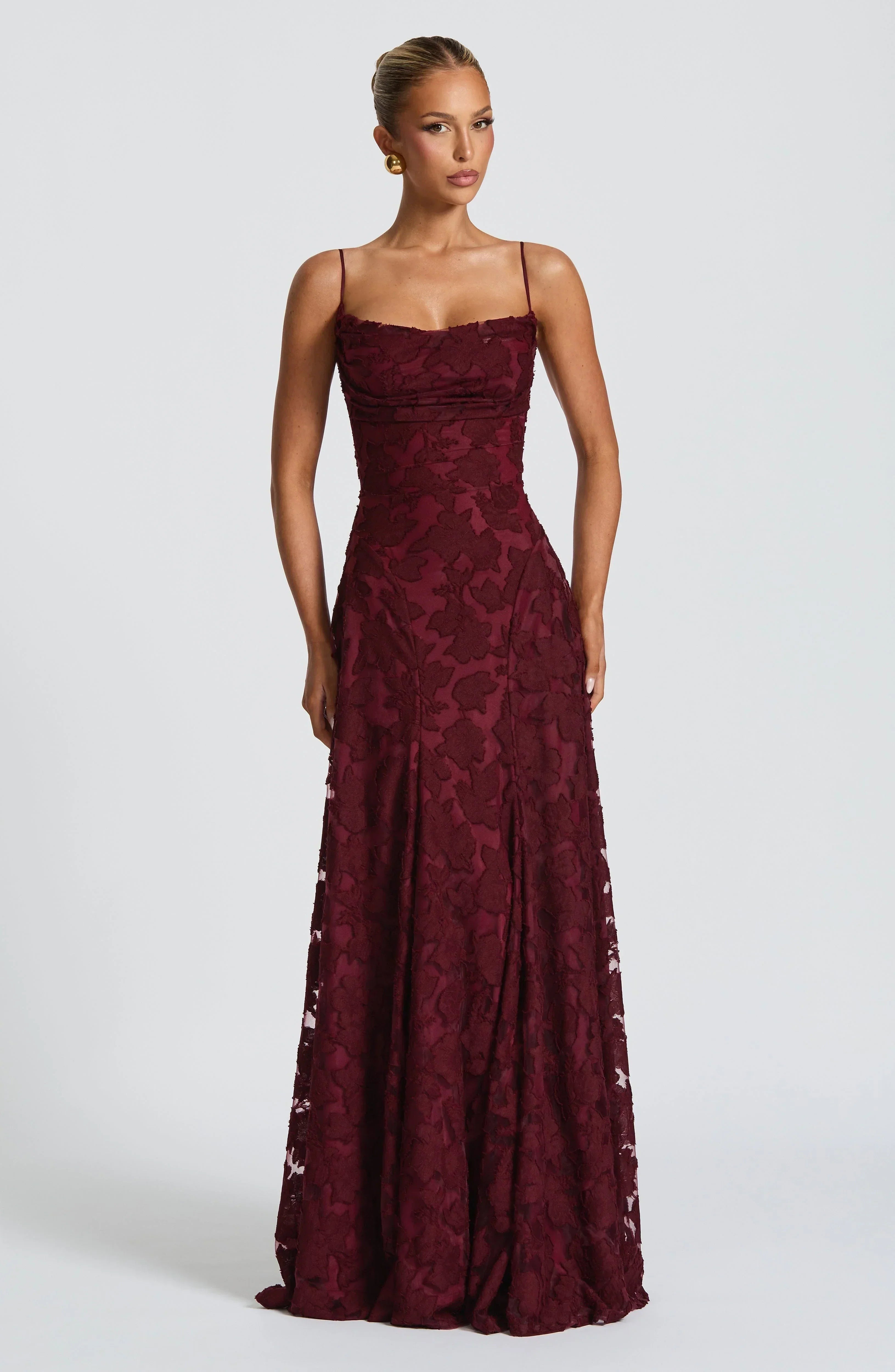 Mira floral lace maxi dress - Cherry Lacquer