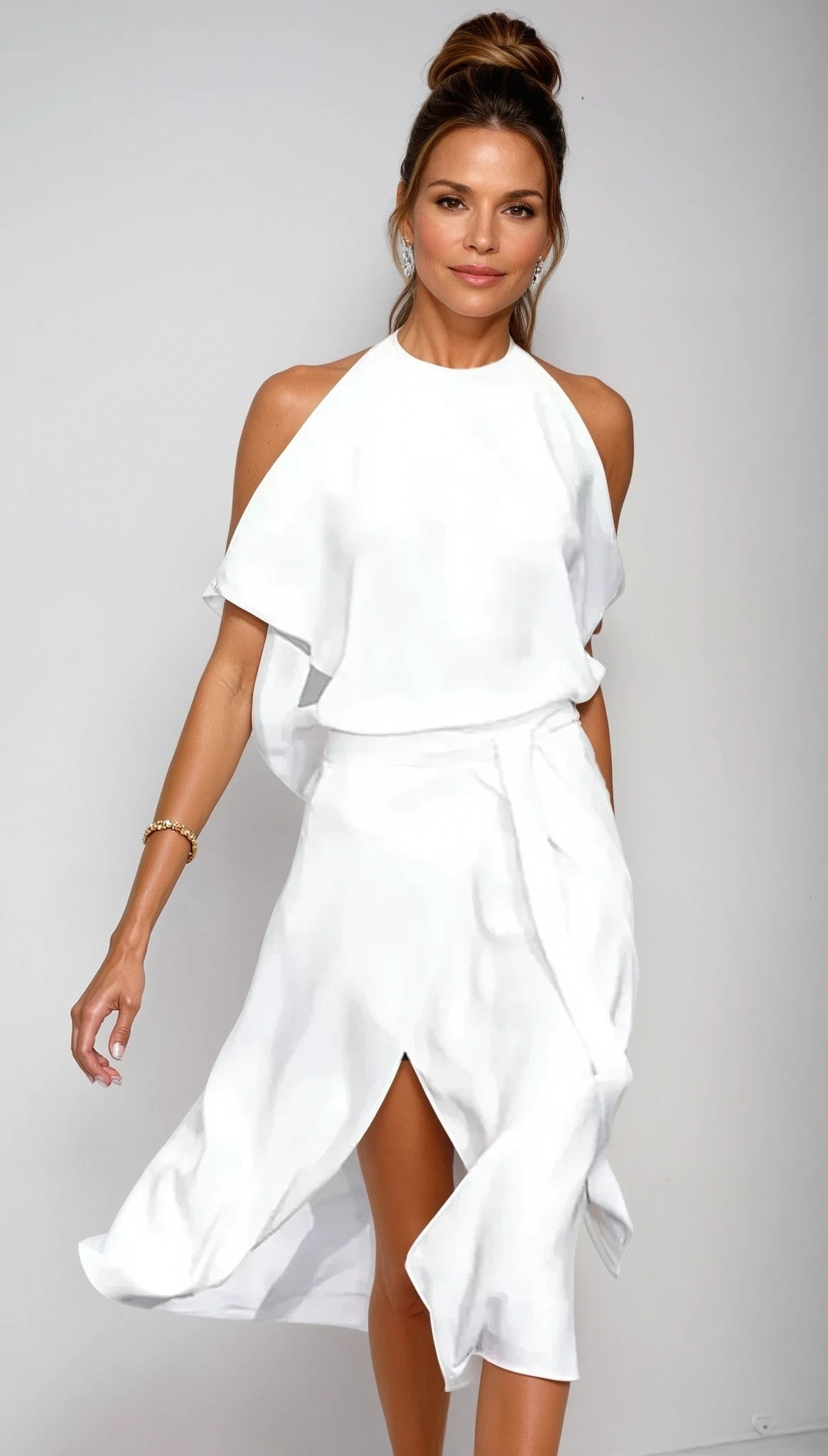 Elena Sleeveless Wedding Guest Midi Dress - White
