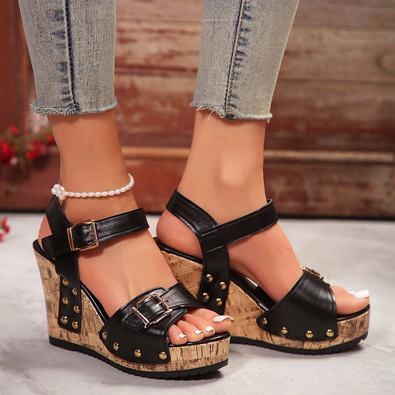 Jane studded wedge sandals - Black