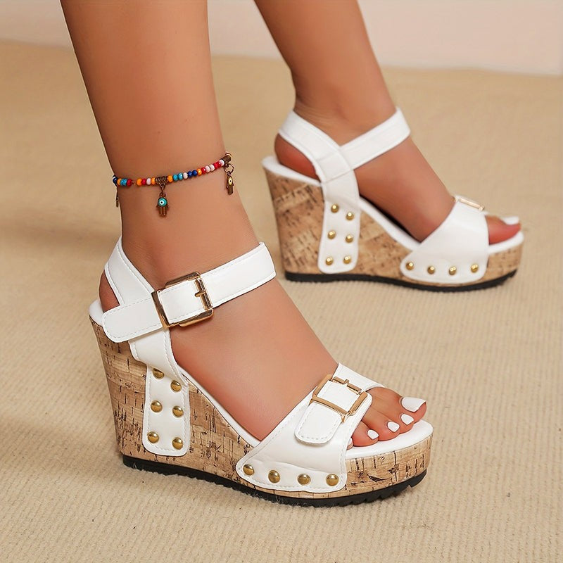 Jane studded wedge sandals - White