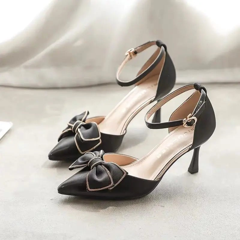 Juliet Slingback Bow High Heels - Black