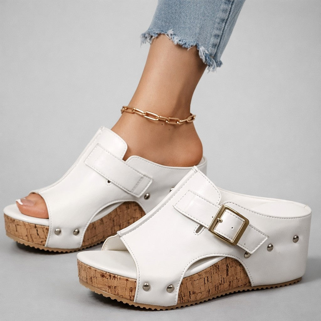 Nova platform wedge sandals — White