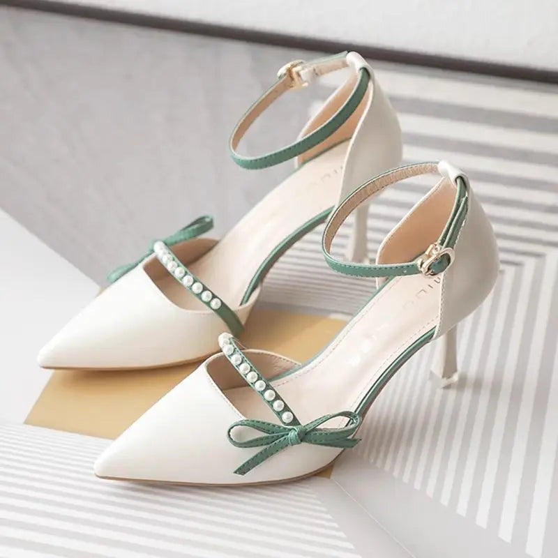Juliet pearl strappy stiletto heels - Green