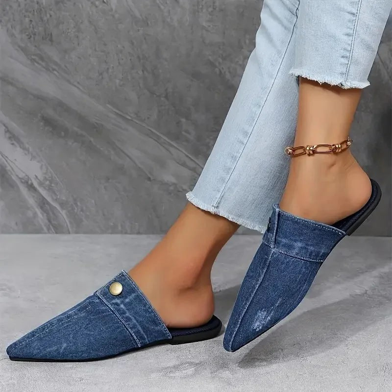 Sasha denim slip on flat sandals - detail