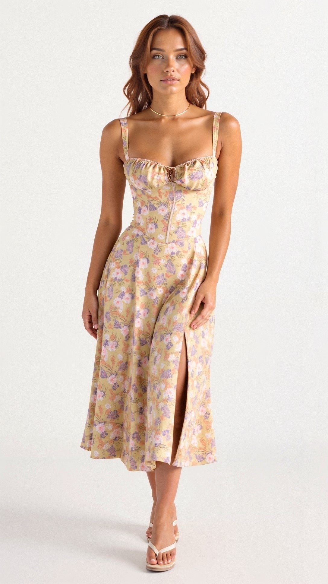Sasha A line floral midi dress - Yellow